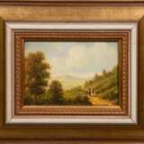 "Romantische Landschaft mit Personenstaffage", Öl/ Platte, sign. u.r., 13x18 cm, Rahmen - photo 1