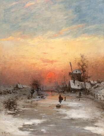 Gogarten, Heinrich (1850 Linz am Rhein-1911 München) "Abendliche Winterlandschaft", Öl/Lw., sign. u.l., 87x67 cm, Rahmen ( Münchner Maler, Studium an der Kunstakademie Düsseldorf, Ausstellungen im Münchener Gla… - photo 1