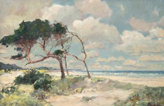 Blankenburg, Richard (1891 Frankfurt/ Oder-1965 Rostock) "Küstenlandschaft mit Windflüchtern", Öl/ Hartfaser, sign. u.r., 44,5x65 cm, Rahmen (Deutscher Landschaftsmaler, seine bekanntesten Werke sind die Rostoc… - photo 1