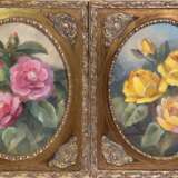 Engel Heinrich (1900 Rostock-1988 ebenda) Pendants "Rosenstilleben in Gelb und Rot", Öl/ Hartfaser, sign. und dat. ´82, je 25,5x20,5 cm, im Rahmen mit ovalem Ausschnitt (Deutscher Landschaftsmaler und Zeichner … - photo 1