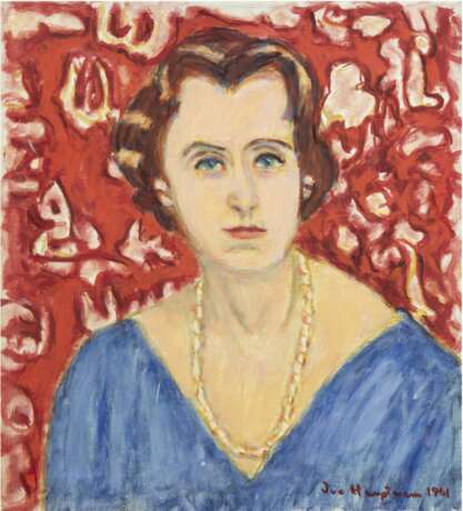 Hauptmann, Ivo (1886 Erkner-1973 Hamburg/Dresden) "Porträt Frau M.-Freundin der Familie", Öl/Lw., sign. u.r. und dat. 1961, 56x46 cm, Rahmen (ältester Sohn von Gerhart Hauptmann, Schüler von L. Corinth in Berli… - photo 1