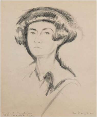 Hauptmann, Ivo (1886 Erkner-1973 Hamburg/Dresden) "Margaretha Hauptmann im Adlon Berlin-2. Ehefrau von Gerhart Hauptmann", Zeichnung, sign. u.r. und bez. und dat. 1922 u.l., 42x33 cm, im Passepartout hinter Gla… - фото 1