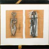 Rademacher, Frank "Zyklus Durchdringungen", Formen, die sich durchdringen und auf das Einigkeitszeichen deuten, 2 Blatt, Mischtechnik, datiert "3/4/90" bzw. "HH 3/5/90", 55x33 cm u. 55x36 cm… - photo 1