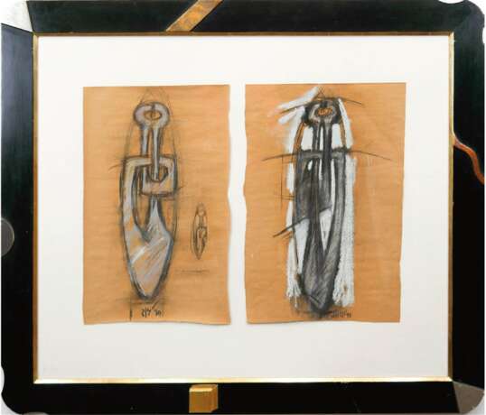 Rademacher, Frank "Zyklus Durchdringungen", Formen, die sich durchdringen und auf das Einigkeitszeichen deuten, 2 Blatt, Mischtechnik, datiert "3/4/90" bzw. "HH 3/5/90", 55x33 cm u. 55x36 cm… - photo 1