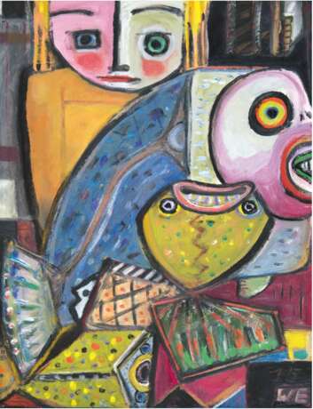 Eckhardt, Wolfgang (1935 geb. in Leipzig) "Besuch im Museum" (Ozeaneum in Stralsund), Öl/Hf., monogr und dat. '15u.r., rücks. betitelt und signiert, 78x58,5 cm, Rahmen (Nach einem Musikstuduim und Arbeit als Be… - Foto 1