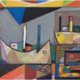 Eckhardt, Wolfgang (1935 geb. in Leipzig) "Wismarer Hafen", Öl/Hf., monogr. und dat. '10 u.r., rücks. abstrakte Studie, 58,5x78,5 cm, Rahmen (Nach einem Musikstuduim und Arbeit als Berufsmusiker beginnt ab 1962… - Foto 1