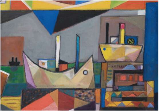 Eckhardt, Wolfgang (1935 geb. in Leipzig) "Wismarer Hafen", Öl/Hf., monogr. und dat. '10 u.r., rücks. abstrakte Studie, 58,5x78,5 cm, Rahmen (Nach einem Musikstuduim und Arbeit als Berufsmusiker beginnt ab 1962… - Foto 1