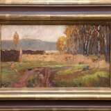 Monogrammist "CEM" wohl Morgenstern, Christian Ernst "Waldrand im Herbst", Öl/ Lw./Mp, monogr. "CEM" u.l., 13x21 cm, Rahmen, verso. Klebeetikett der Kunsthandlung Seidel, Düsseldorf - photo 1