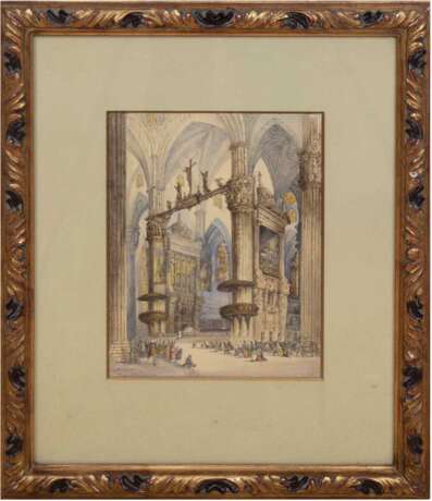 Monogrammist "M.D." (19. Jh.) "Zeremonie im Mailänder Dom", Aquarell um 1850, monogrammiert und Ortsbez. u.l., 32x24 cm, hinter Glas im Passepartout und Rahmen - photo 1