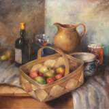 Fischer, Carl Holger (1898-1955) "Stilleben mit Obstkorb, Krug und Weinflasche", Öl/ Lw., sign. o.r., min. Farbverluste, 68x68 cm, Rahmen - photo 1