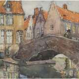 Preussner, Else (1889-1954) "Altstadt mit Brücke", Mischtechnik, sign. u.l., 26x340 cm, im Passepartout hinter Glas und Rahmen (Sie war eine deutsche Malerin und Grafikerin) - photo 1