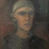 Diehn-Bitt, Kate (1900 Berlin-1978 Rostock) Zuschreibung "Selbstbildnis", Öl/ Mp., rückseitig "Zeichnung auf blauem Grund", unsign., 53x43,5 cm, im Passepartout hinter Glas und Rahmen (Von 1914 bis et… - фото 1