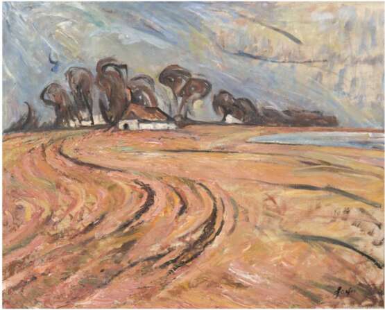 Landschaftsmaler des 19./20. Jh. "Landschaft mit Bauerngehöft", Öl/Lw., undeutl. sign. u.r., 57x69 cm, Rahmen - photo 1