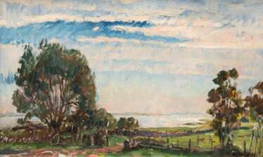 Schodde, Wilhelm (1883 Hamburg-Altona-1951 Lübeck) &quot;Sommerliche Seenlandschaft&quot;, Öl/ Lw., sign. u.r., 29,5x45 cm, Rahmen