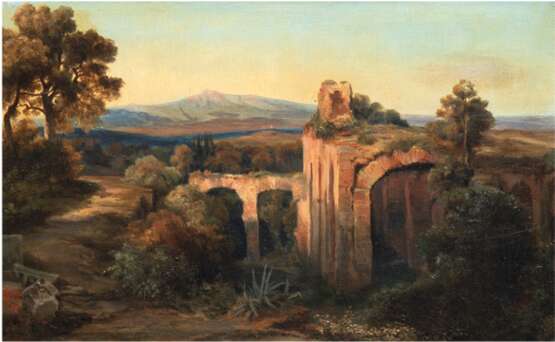 Rathjen, Carl (1855 Bremen-1919 Hamburg) "Italienische Landschaft", Öl/Lw., sign. u. dat. '72 u.l., 25x42 cm, Rahmen (war tw. in Ahrenshooper Künstlerkolonie tätig) - Foto 1