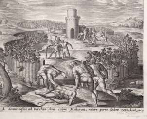 Collaert, Hans (1566-1628) &quot;A domino missos ad bacchica dona coloni Multarunt natum porro dedere neci.20.&quot;, Kupferstich, bez. u.r. &quot;Hans Collaert Antwerpen 1590&quot;, 22x28 cm, Blatt u.l. Ecke besch., im …