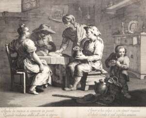 Volpato, Giovanni (1733-1803) &quot;Interieur-Küchenszene&quot;, Radierung, Blatt an den Rändern fleckig, 36x43 cm, hinter Glas und Rahmen