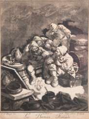 Prestel, Marie Catherine (1774-1794) &quot;Les Buveurs Flamands-Die Flämischen Trinker&quot;, Aquatinta-Radierung, in der Platte sign., 35,5x26 cm, im Passepartout hinter Glas und Rahmen