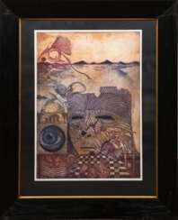 Koschubs, Reinhard (1952 Goslar) &quot;Gedankenübertragung&quot;, Farbradierung in 6 Farben, sign. u.r. und dat. 1978, 59x41 cm, im Passepartout hinter Glas und Rahmen