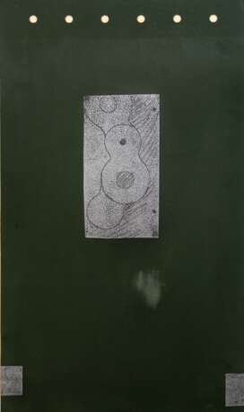 Ecker, Bogomir (1950) "Ort des Geschwindigkeitsbauches", Siebdruck auf grünem Grund, auf Pappe fixiert, unsign., 59x35 cm, ungerahmt - photo 1