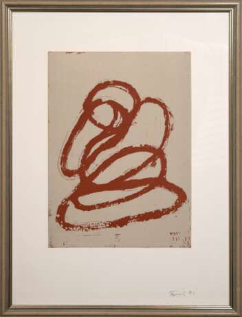 Förg, Günther (1952 Füssen-2013 Freiburg) "Abstrakt in Rot", Farbradierung, sign. u.r. und dat. ´92, 35x25 cm, hinter Glas und Rahmen (Deutscher Maler, Bildhauer und Fotograf, dessen Werke eine lebenslange Fasz… - Foto 1