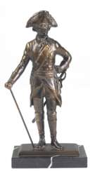 Bronze-Figur &quot;Friedrich der Große&quot;, braun patiniert, nach J.G. Schadow, H. 25,5 cm, auf schwarzer Marmorplinthe, Ges.-H. 27,5 cm