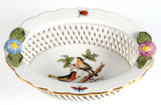 Herend-Korbschälchen, Rothschild, oval, Rand mit plastischen Blüten besetzt, 4x14x10,7 cm - photo 1