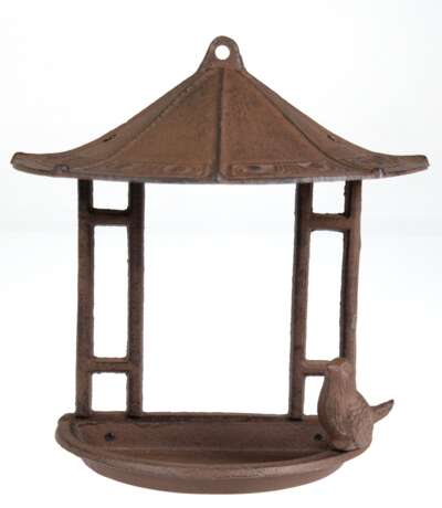 Kleine Wandvogeltränke/ Futterstation, Metallguß, braun gefasst, 23x23x12 cm - photo 1