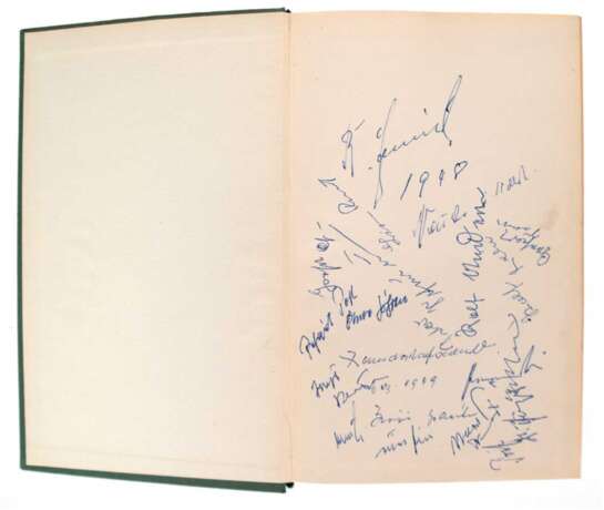 Buch von Fritz Walter "3:2- Die Spiele zur Fußballweltmeisterschaft", mit Original-Signaturen der Fußballnationalmannschaft von 1954, 2te Auflage, Copress-Verlag Hoffmann u. Hess, Gebrauchspuren - photo 3