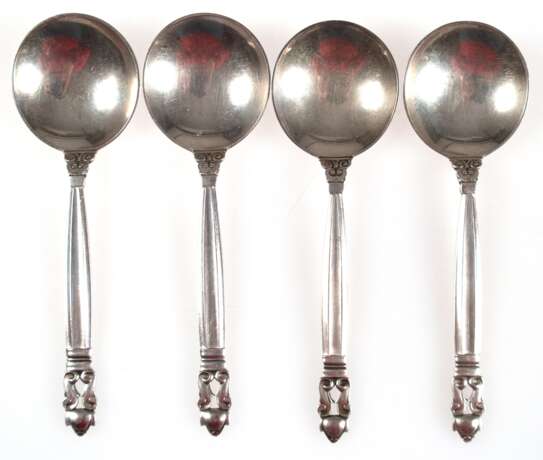4 Bouillon-Löffel, 925er Silber, Eichel, Georg Jensen, Dänemark, 925er Silber, 116 g, L. 13,2 cm - фото 1