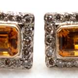 Ohrstecker, 750er Gold, rechteckige Citrine zus. ca. 1,85 ct., Brillanten ca. 0,60 ct., 4,8 g, Maße ca. 1,2 x 1,0 cm - photo 1