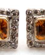 Ювелирные изделия. Ohrstecker, 750er Gold, rechteckige Citrine zus. ca. 1,85 ct., Brillanten ca. 0,60 ct., 4,8 g, Maße ca. 1,2 x 1,0 cm