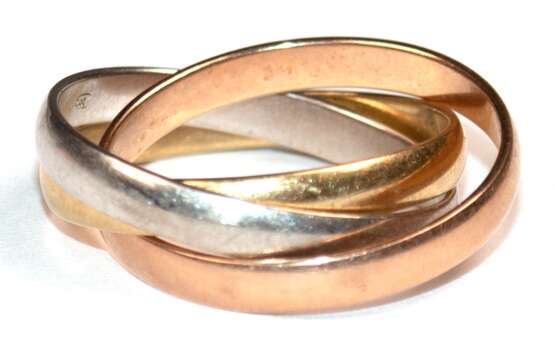 Trinity-Ring, 585er GG/ WG/ RG, 3 ineinander verschlungene Ringe, Ges.-Gew. 6,28 g, RG 59 - photo 1