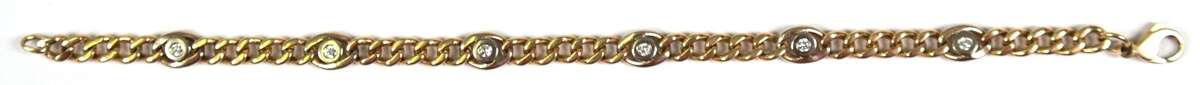 Brillant-Armband, 585er GG, besetzt mit 6 Brillanten von zus. ca. 0,24 ct., Karabinerhaken, Ges.-Gew. 13,54 g, L. 20,5 cm - фото 1