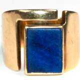 Lapislazuli-Ring, 585er GG, sich stark verbreiternde, offene Ringschiene mit rechteckigem Lapislazuli in Zargenfassung, Ges.-Gew. 16,68 g, RG 61 - photo 1
