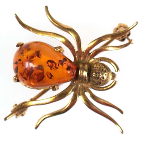 Bernstein-Brosche in Form einer Spinne, 333er GG, Ges.-Gew. 3,87 g, L. 2,7 cm - Foto 1