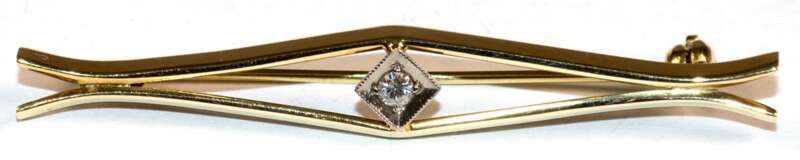 Brosche, 585er GG, ca. 5,0 g, 1 Brillant in WG- Fassung, ca. 0,07 ct., Länge ca. 5,6 cm - Foto 1