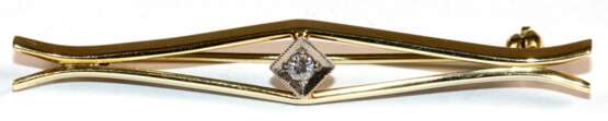 Brosche, 585er GG, ca. 5,0 g, 1 Brillant in WG- Fassung, ca. 0,07 ct., Länge ca. 5,6 cm - Foto 1
