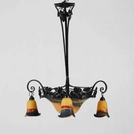 Art Nouveau style chandelier. France 20th century. Metal glass Art Nouveau 20th century - photo 1