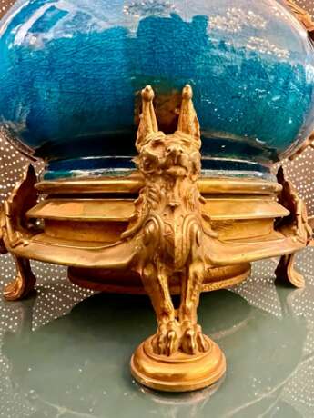Pair Of Blue-glazed earthenware lamps in the Th&eacute;odore Deck style 19th century Bronce 19th century - photo 5
