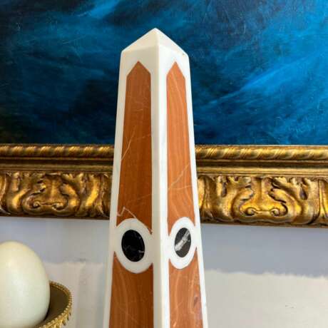 19th Century Pair of Obelisks in Carrara Marble Sicilian Jasper &amp; Black Portoro Marble Napoleon III 19th century - photo 2