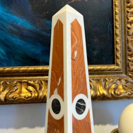 19th Century Pair of Obelisks in Carrara Marble Sicilian Jasper &amp; Black Portoro Marble Napoleon III 19th century - photo 3