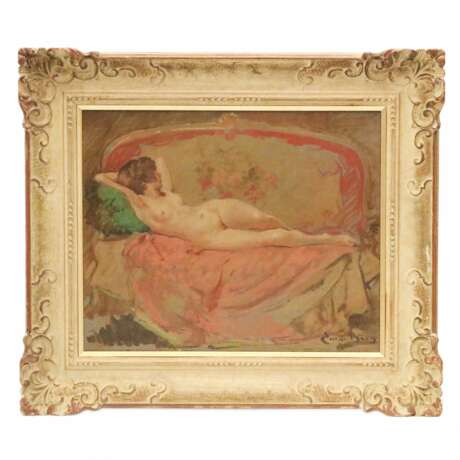 EMIL BAYES (&Eacute;MILE BAES). 1889-1953 Nu sur un canape. oil on panel At the turn of 19th -20th century - Foto 1