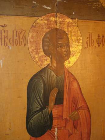 Храмовая икона св.Апостола Фомы. XIХв Levkas Tempera православный иконописный канон Апостол Фома Близнец Russian Empire XIХ век XIХ век. - photo 3