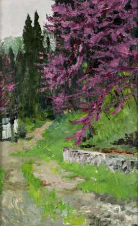 Vitaly Anatolyevich Polyakov. Crimee. Amandes en fleurs . (1925-1997) oil on cardboard realism 20th century - photo 2
