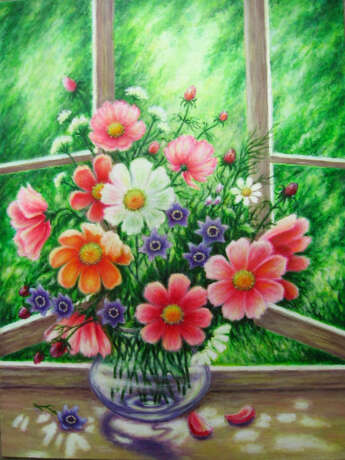 Натюрморт. Космея. Toile sur carton Acrylique Art contemporain Натюрморт цветочный Russie 2025 - photo 1