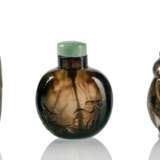 Drei Rauchquartz-Snuffbottles in der Form von Vase, Zikade und Kugelflasche - photo 1