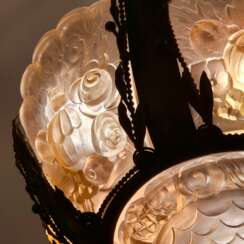 Rare And Large Glass Plaque Chandelier, Val Saint Lambert, Art Deco Period, 1930