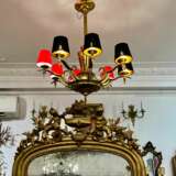 Eight-Armed Chandelier with Red or Black Lampshades Art Deco Mid-20th Century Bronce Antiquity 20th century - photo 11
