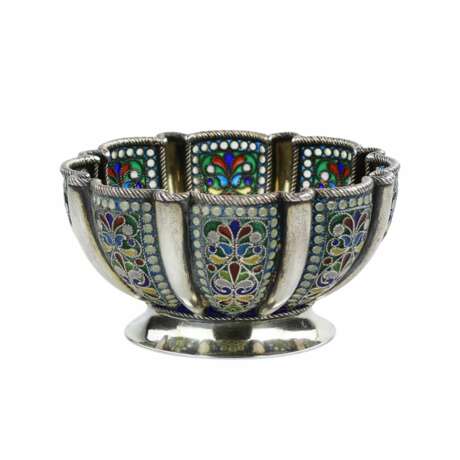 Russian silver bowl with stained glass enamel. Khlebnikov company. Moscow early 20th century Enamel Neo-Russian Early 20th century - photo 1